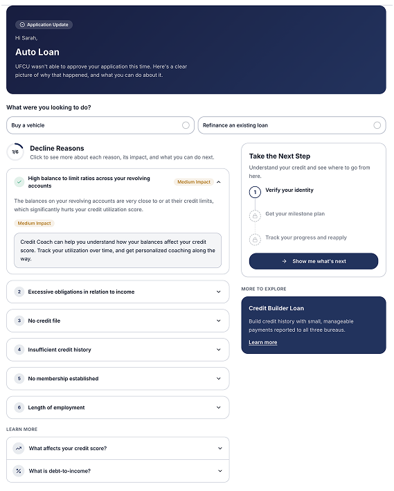 The Credit Mountain digital adverse action notice — a member-first path back to approval